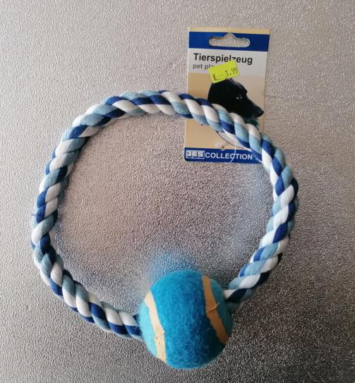 Seilring m. Tennisball, Beißring, 200mm Ø, blau