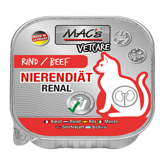 MAC`s Cat Vetcare "Nierendiät Rind", 100g Schale